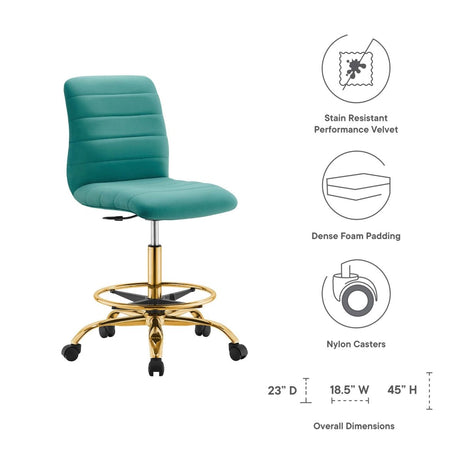 Channel Tufted Performance Velvet Drafting Chair – Gold Teal - Workspace - Alpine Outlets