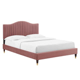 Channel Tufted Performance Velvet King Platform Bed with Curved Silhouette - Platform Bed available at Alpine Outlets in Denver