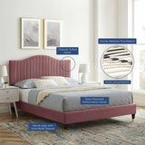 Channel Tufted Performance Velvet King Platform Bed with Curved Silhouette - Platform Bed available at Alpine Outlets in Denver