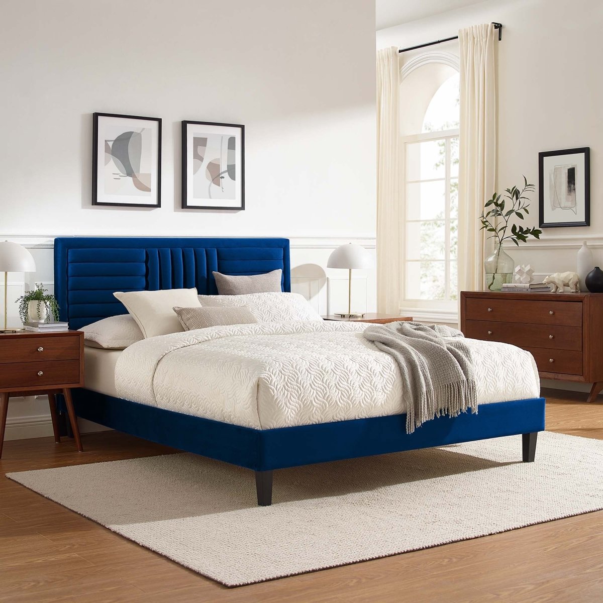 Channel Tufted Performance Velvet Platform Bed - Platform Bed available at Alpine Outlets in Denver