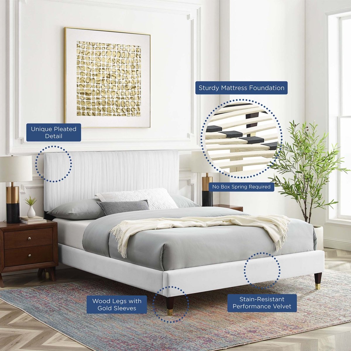 Channel Tufted Performance Velvet Platform Bed - Platform Bed available at Alpine Outlets in Denver