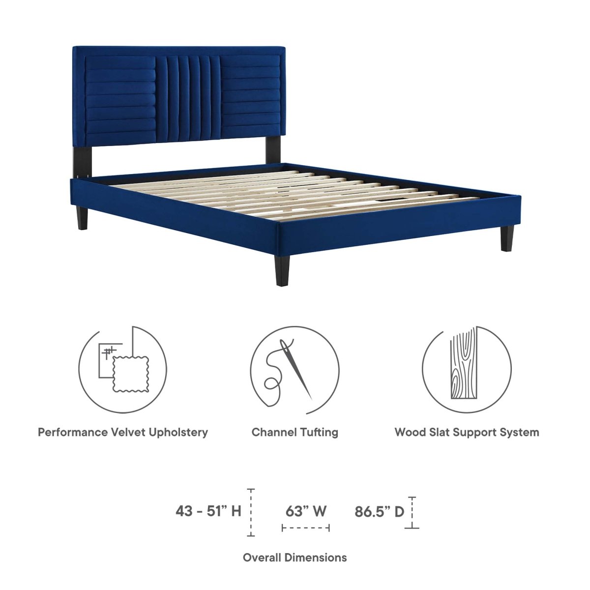 Channel Tufted Performance Velvet Platform Bed - Platform Bed available at Alpine Outlets in Denver