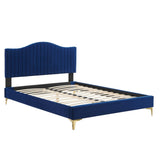 Channel Tufted Performance Velvet Platform Bed with Curved Silhouette - Platform Bed available at Alpine Outlets in Denver