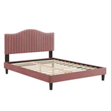 Channel Tufted Performance Velvet Platform Bed with Curved Silhouette - Platform Bed available at Alpine Outlets in Denver