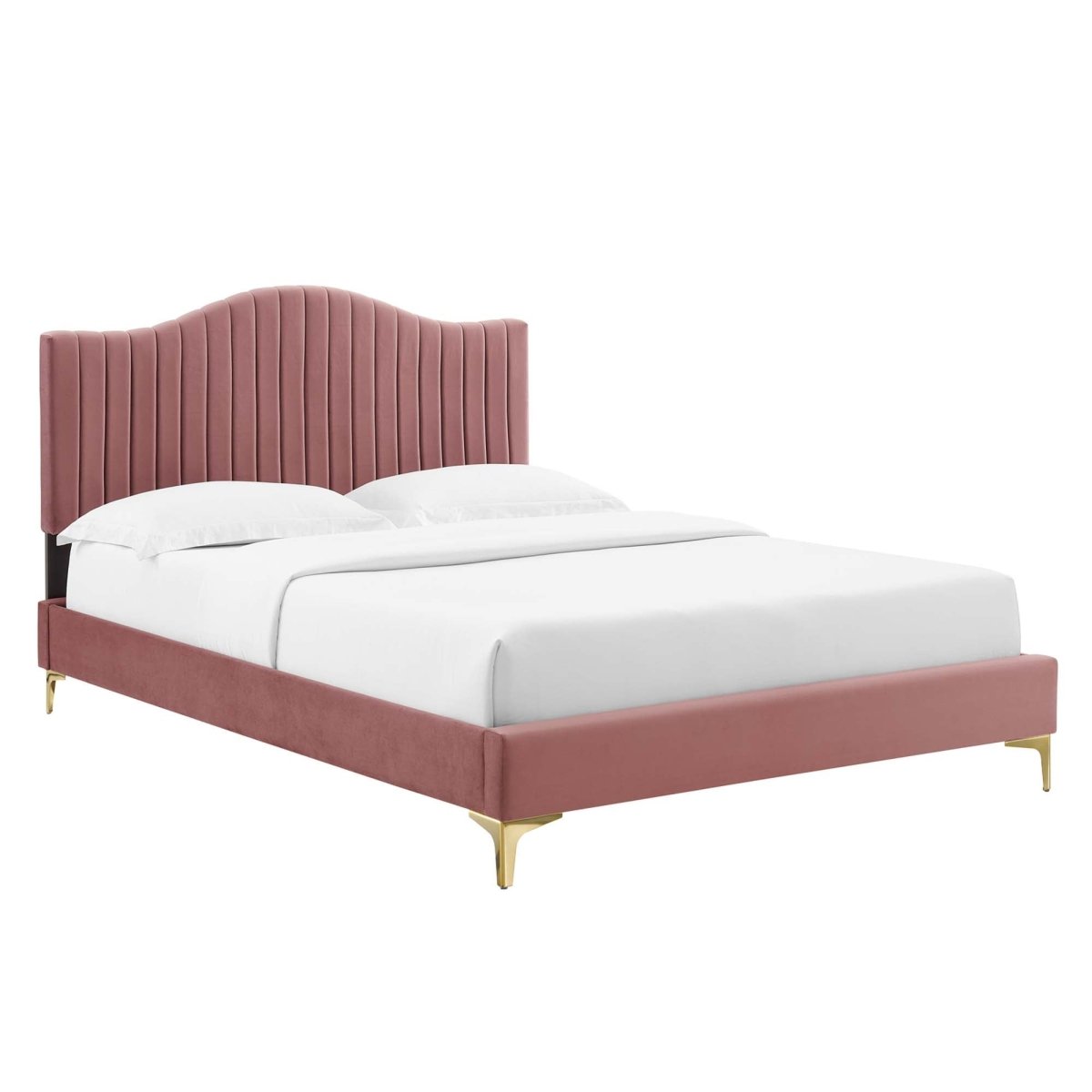 Channel Tufted Performance Velvet Platform Bed with Curved Silhouette - Platform Bed available at Alpine Outlets in Denver