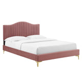Channel Tufted Performance Velvet Platform Bed with Curved Silhouette - Platform Bed available at Alpine Outlets in Denver