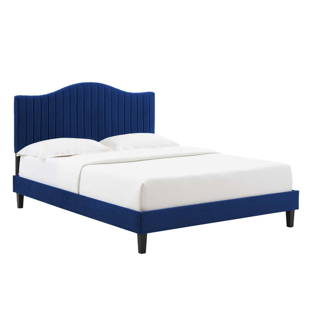 Channel Tufted Performance Velvet Platform Bed with Curved Silhouette - Platform Bed available at Alpine Outlets in Denver