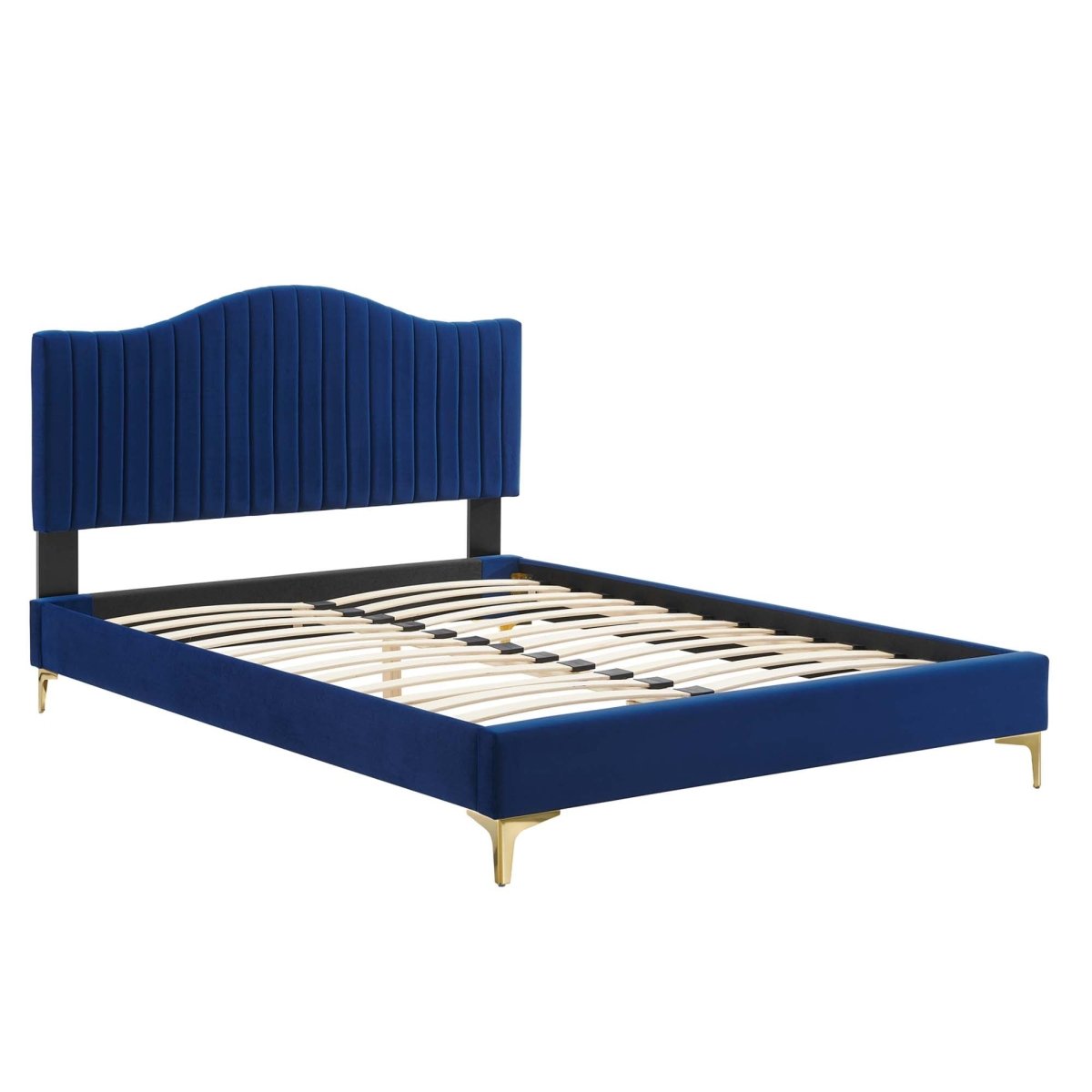 Channel Tufted Performance Velvet Platform Bed with Curved Silhouette - Platform Bed available at Alpine Outlets in Denver