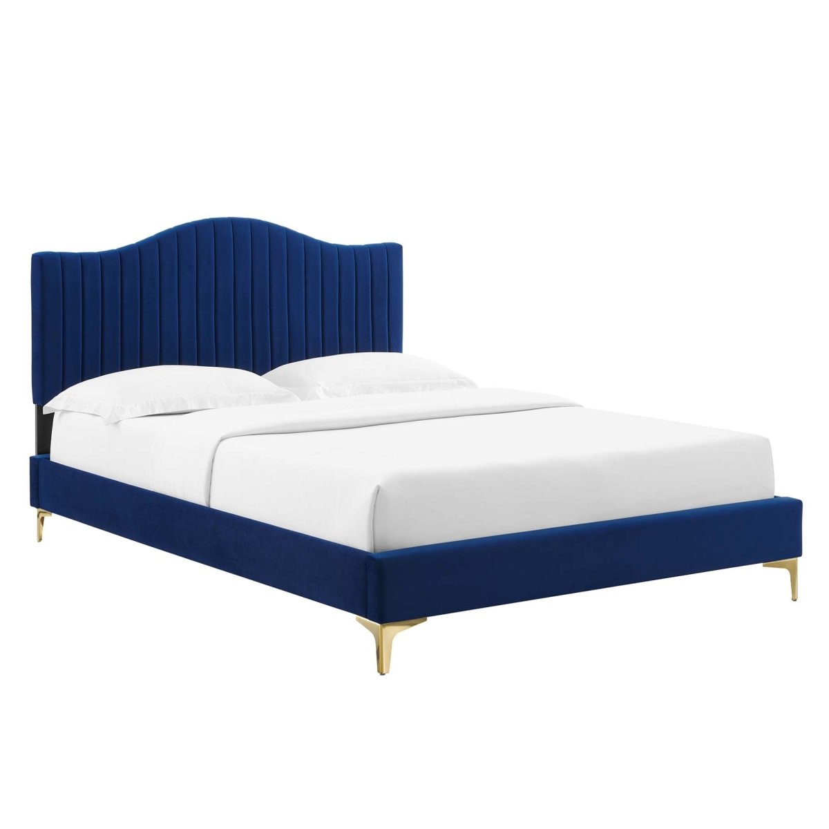 Channel Tufted Performance Velvet Platform Bed with Curved Silhouette - Platform Bed available at Alpine Outlets in Denver