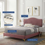 Channel Tufted Performance Velvet Platform Bed with Curved Silhouette - Platform Bed available at Alpine Outlets in Denver