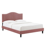 Channel Tufted Performance Velvet Platform Bed with Curved Silhouette - Platform Bed available at Alpine Outlets in Denver