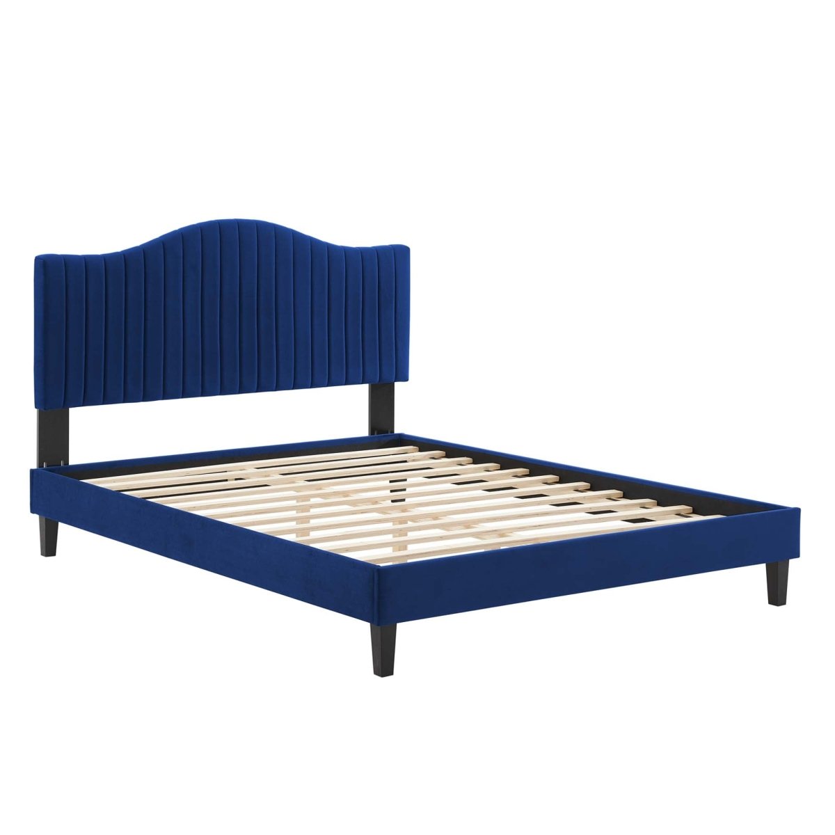 Channel Tufted Performance Velvet Platform Bed with Curved Silhouette - Platform Bed available at Alpine Outlets in Denver