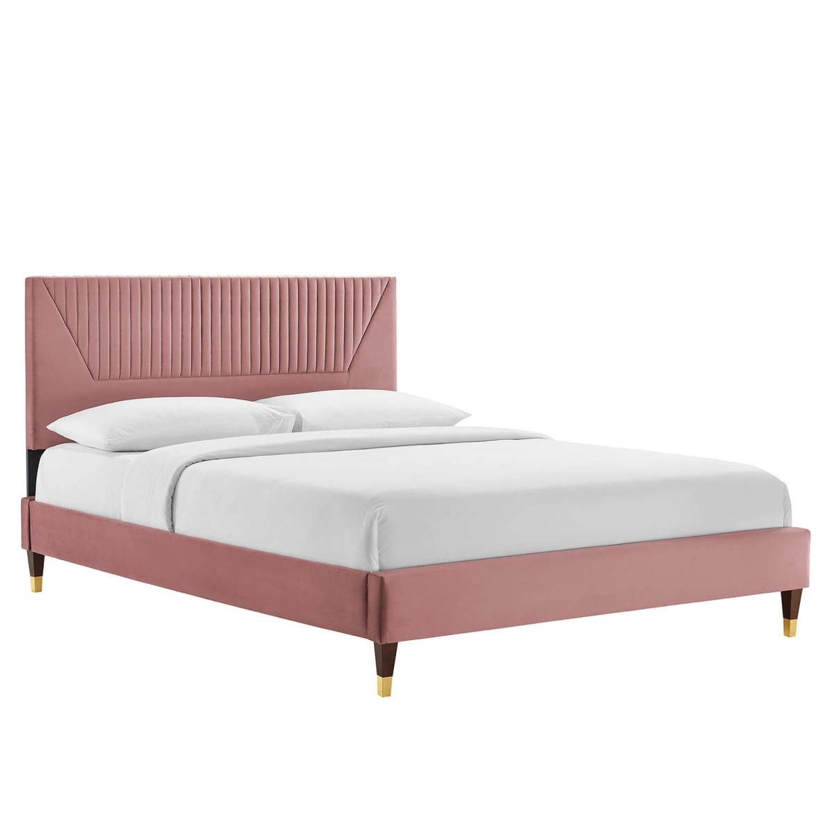 Channel Tufted Performance Velvet Platform Bed with Gold Detailed Legs - Platform Bed available at Alpine Outlets in Denver