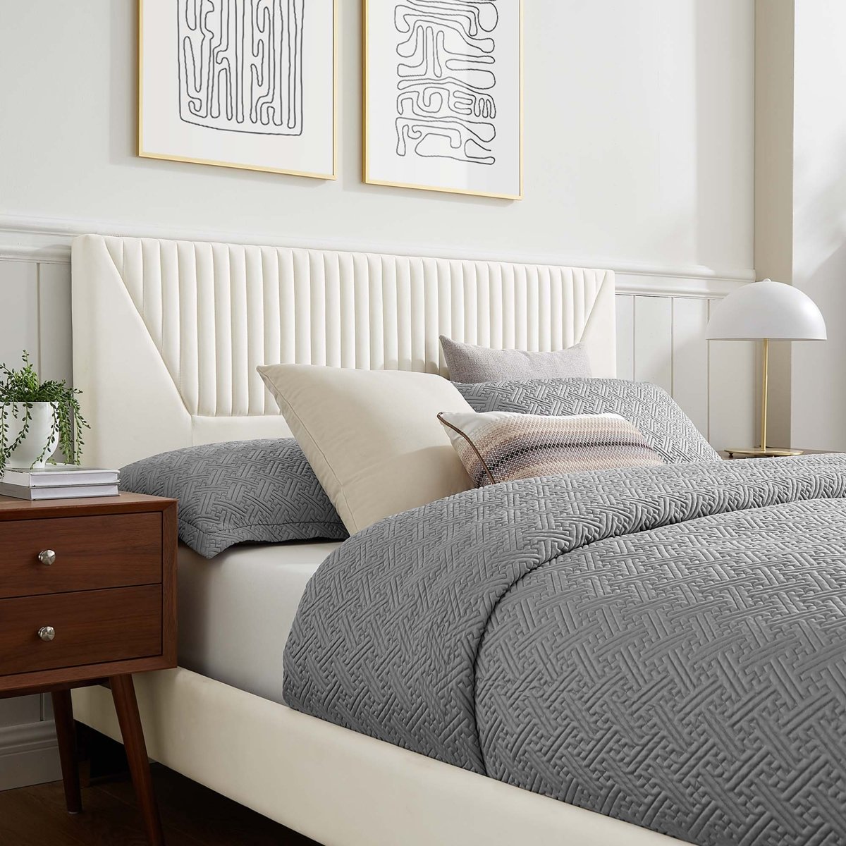 Channel Tufted Performance Velvet Platform Bed with Gold Detailed Legs - Platform Bed available at Alpine Outlets in Denver