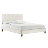 Channel Tufted Performance Velvet Platform Bed with Gold Detailed Legs - Platform Bed available at Alpine Outlets in Denver