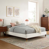 Channel Tufted Performance Velvet Platform Bed with Gold Detailed Wood Legs - Platform Bed available at Alpine Outlets in Denver