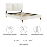 Channel Tufted Performance Velvet Platform Bed with Gold Detailed Wood Legs - Platform Bed available at Alpine Outlets in Denver