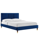 Channel Tufted Performance Velvet Platform Bed with Gold Detailed Wood Legs - Platform Bed available at Alpine Outlets in Denver