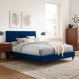 Channel Tufted Performance Velvet Platform Bed with Gold Detailed Wood Legs - Platform Bed available at Alpine Outlets in Denver