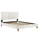 Channel Tufted Performance Velvet Platform Bed with Gold Detailed Wood Legs - Platform Bed available at Alpine Outlets in Denver