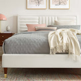Channel Tufted Performance Velvet Platform Bed with Gold Detailed Wood Legs - Platform Bed available at Alpine Outlets in Denver