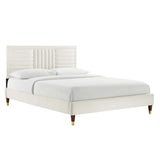 Channel Tufted Performance Velvet Platform Bed with Gold Detailed Wood Legs - Platform Bed available at Alpine Outlets in Denver