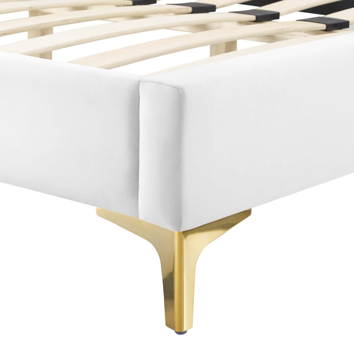 Channel Tufted Performance Velvet Platform Bed with Gold Metal Legs - Platform Bed available at Alpine Outlets in Denver