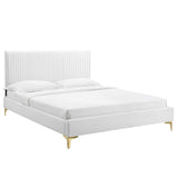 Channel Tufted Performance Velvet Platform Bed with Gold Metal Legs - Platform Bed available at Alpine Outlets in Denver