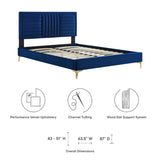 Channel Tufted Performance Velvet Platform Bed with Inset Border and Gold Legs - Platform Bed available at Alpine Outlets in Denver