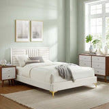 Channel Tufted Performance Velvet Platform Bed with Inset Border and Gold Legs - Platform Bed available at Alpine Outlets in Denver