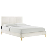 Channel Tufted Performance Velvet Platform Bed with Inset Border and Gold Legs - Platform Bed available at Alpine Outlets in Denver