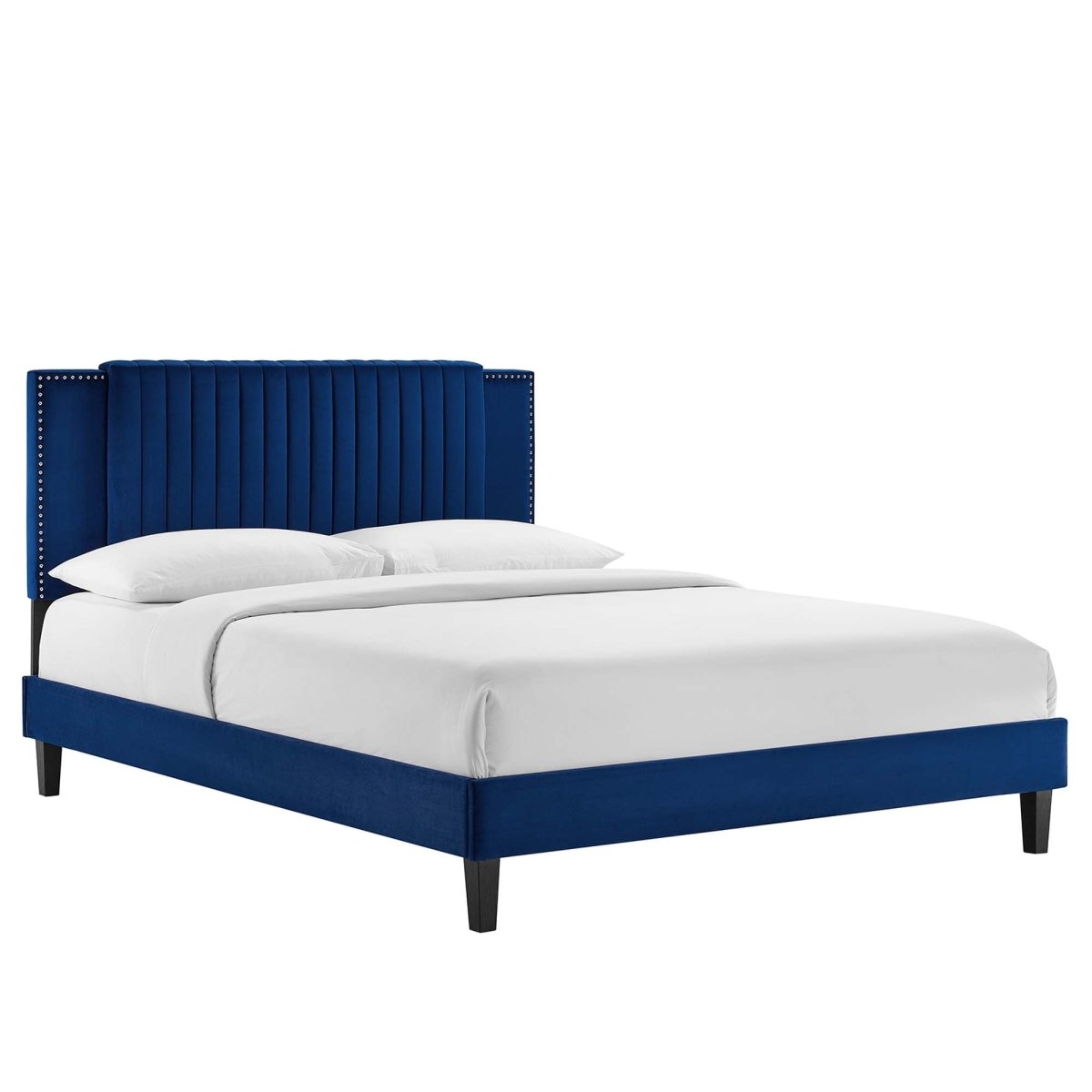 Channel Tufted Performance Velvet Platform Bed with Nailhead Trim - Platform Bed available at Alpine Outlets in Denver