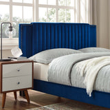 Channel Tufted Performance Velvet Platform Bed with Nailhead Trim - Platform Bed available at Alpine Outlets in Denver