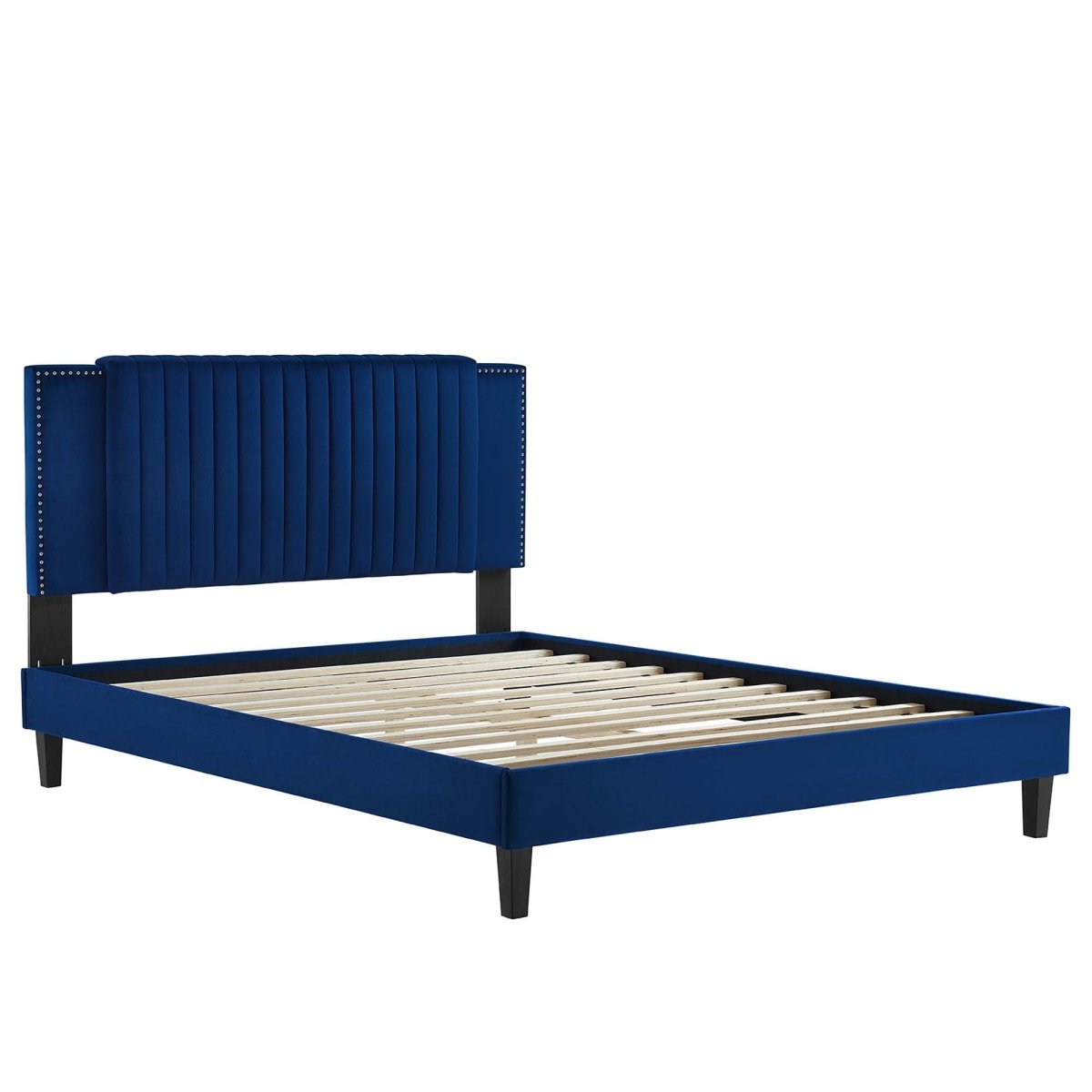 Channel Tufted Performance Velvet Platform Bed with Nailhead Trim - Platform Bed available at Alpine Outlets in Denver