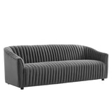 Channel Tufted Performance Velvet Sofa in Charcoal - Living Room Furniture available at Alpine Outlets in Denver