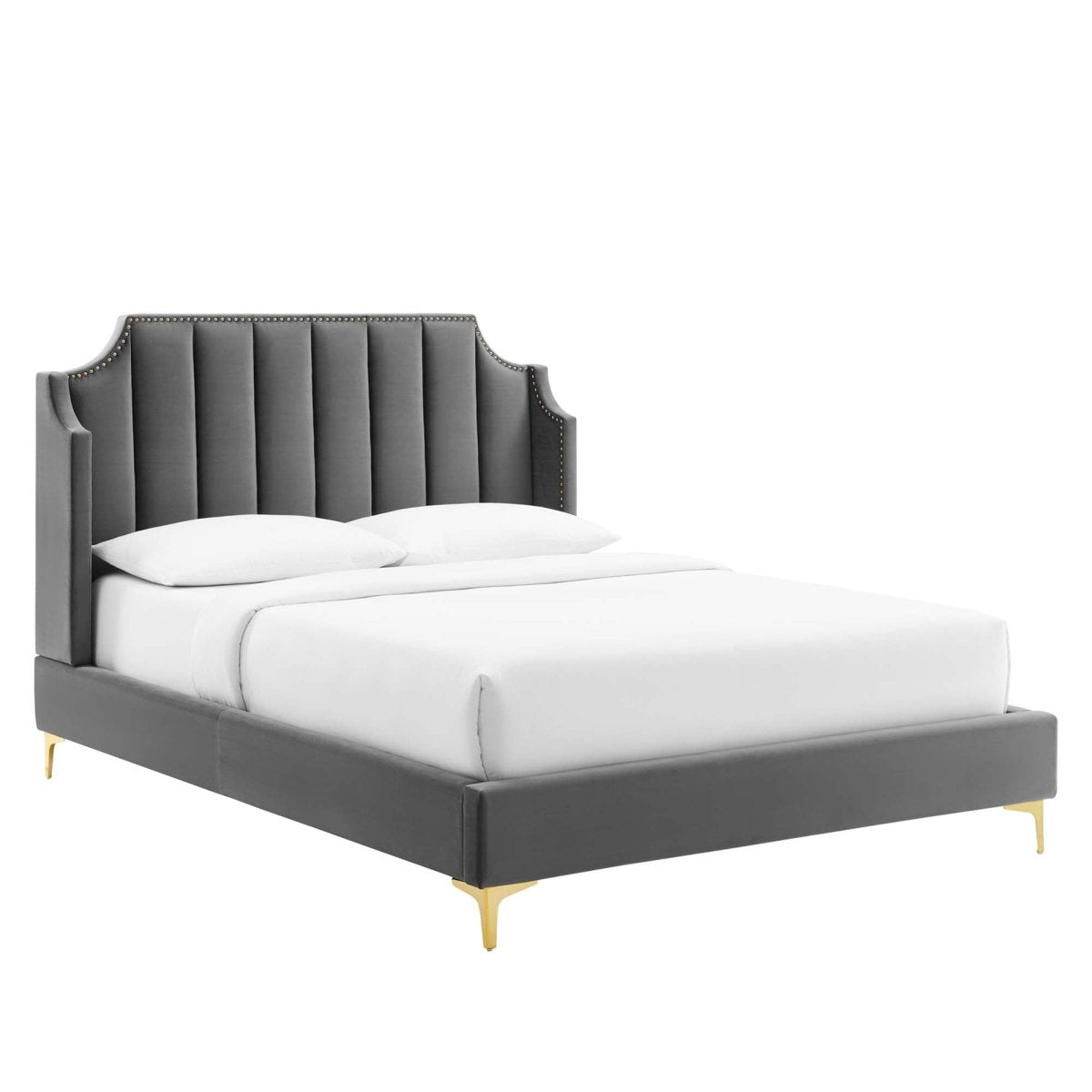 Channel Tufted Performance Velvet Wingback Queen Platform Bed - Platform Bed available at Alpine Outlets in Denver
