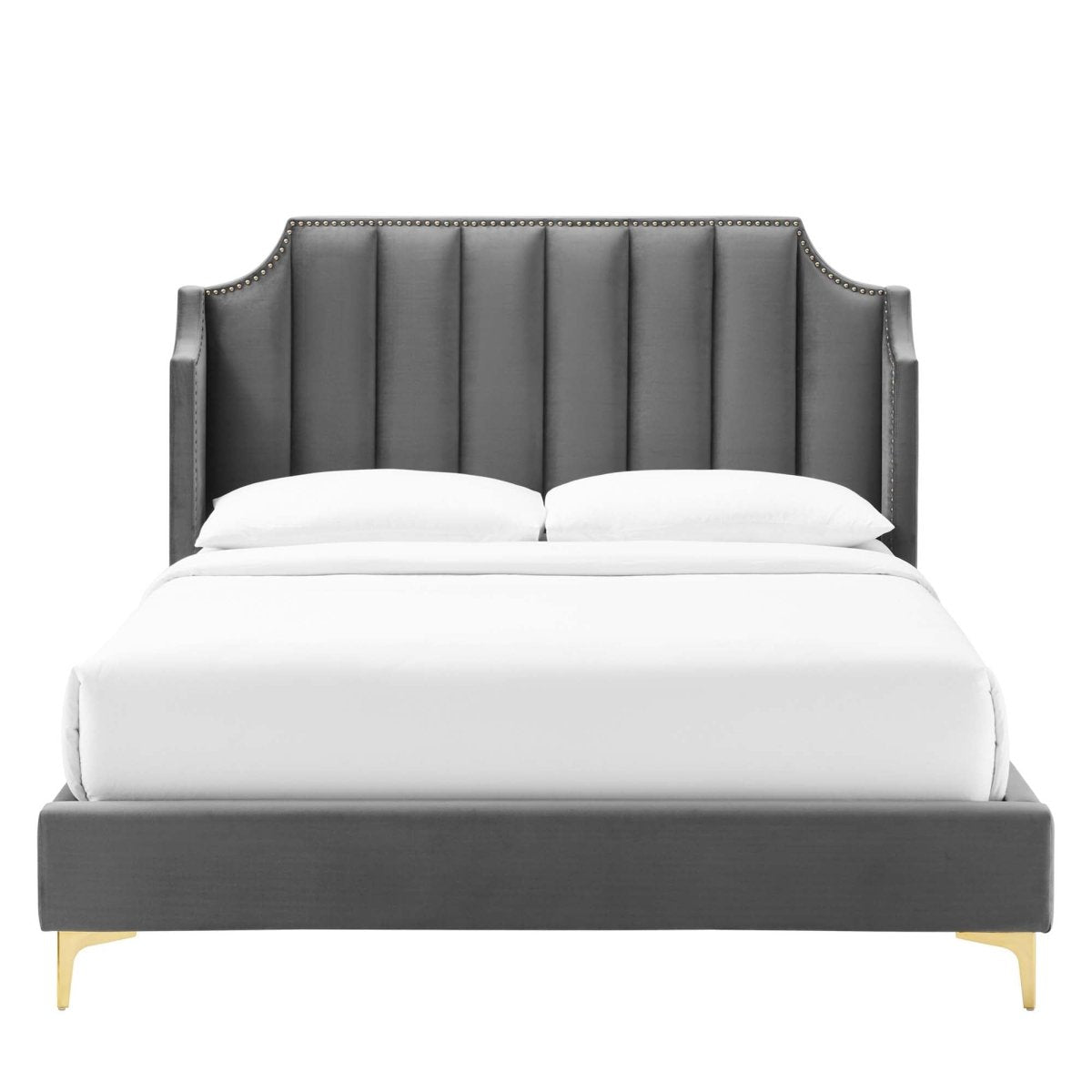 Channel Tufted Performance Velvet Wingback Queen Platform Bed - Platform Bed available at Alpine Outlets in Denver