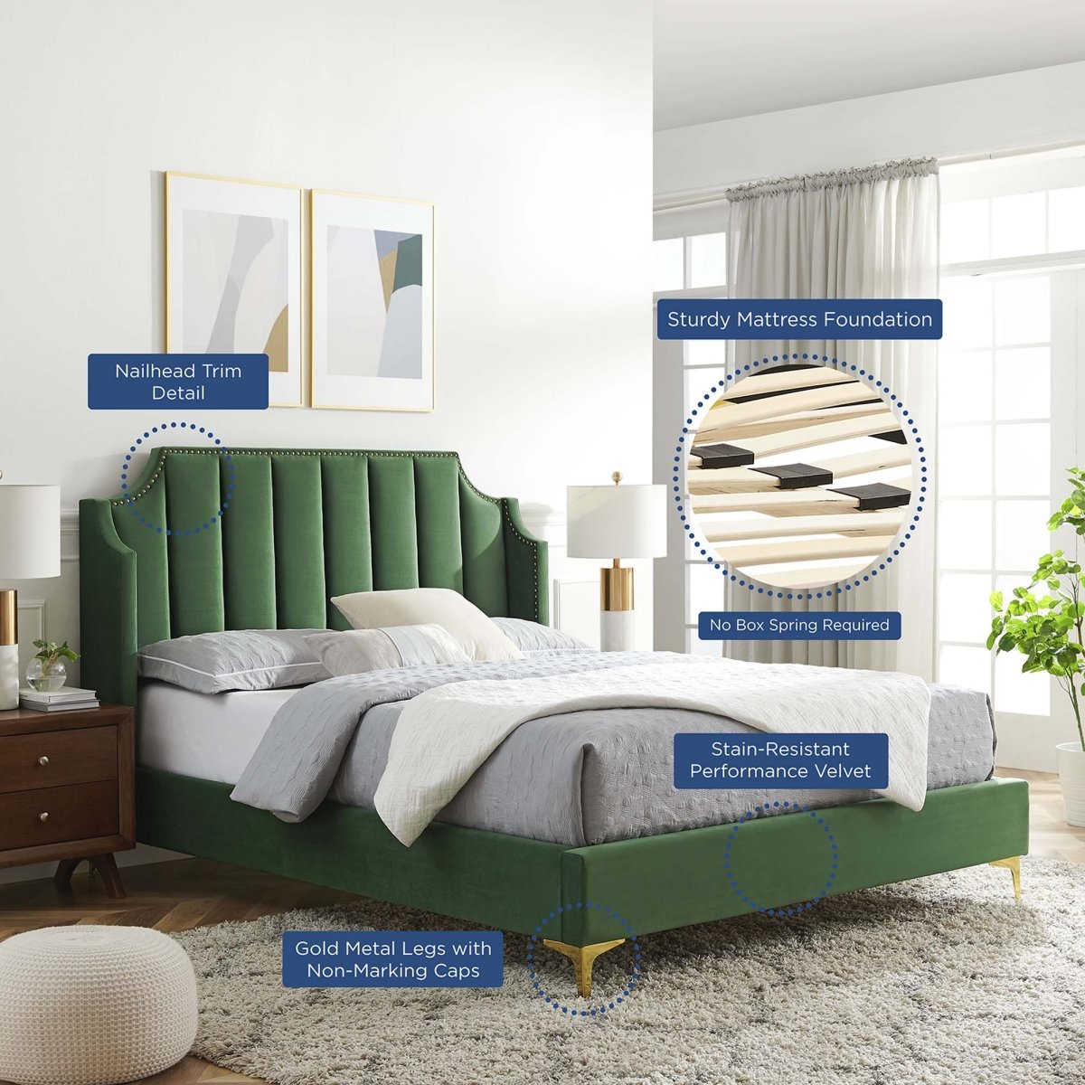 Channel Tufted Performance Velvet Wingback Queen Platform Bed - Platform Bed available at Alpine Outlets in Denver
