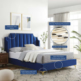 Channel Tufted Performance Velvet Wingback Queen Platform Bed - Platform Bed available at Alpine Outlets in Denver
