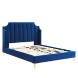 Channel Tufted Performance Velvet Wingback Queen Platform Bed - Platform Bed available at Alpine Outlets in Denver