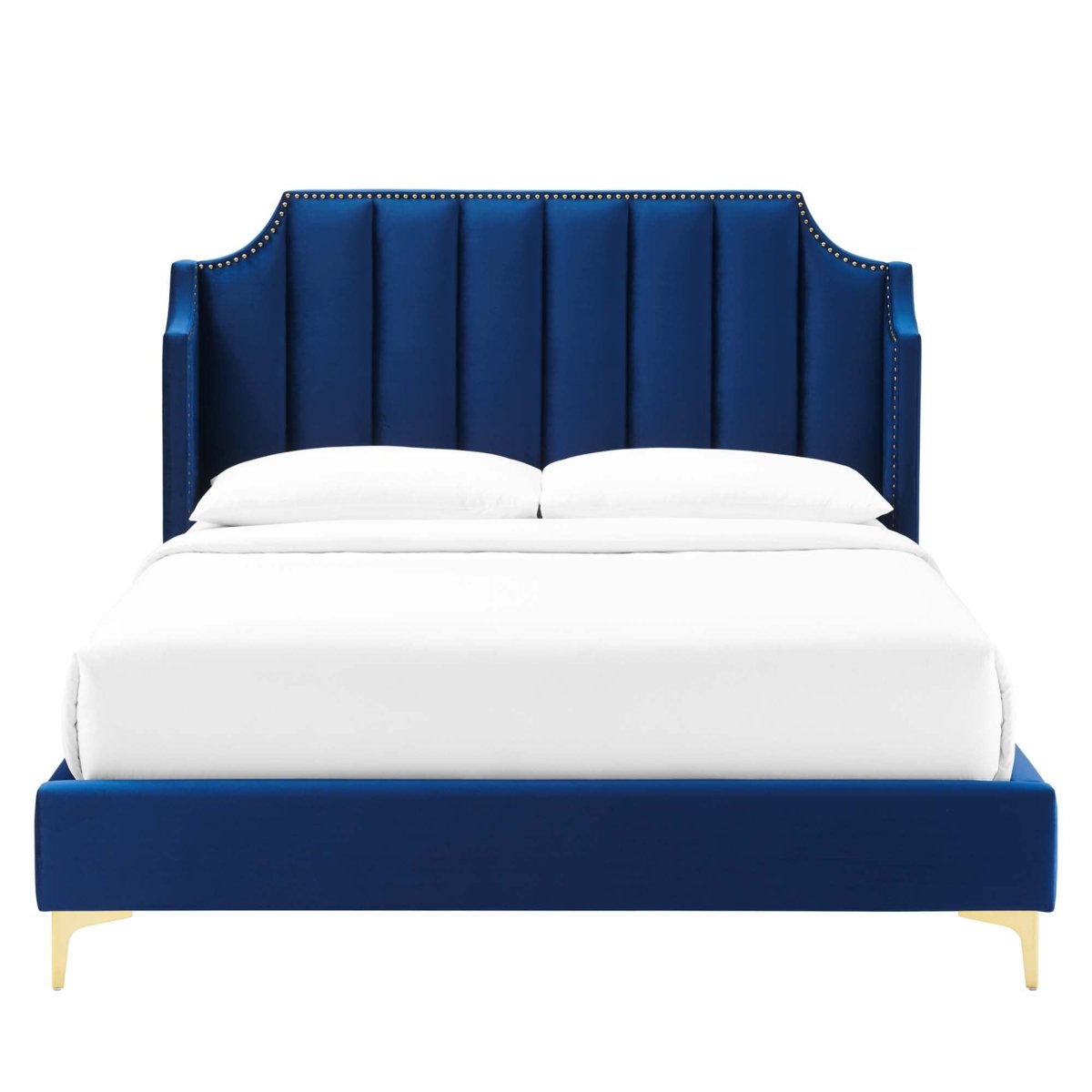 Channel Tufted Performance Velvet Wingback Queen Platform Bed - Platform Bed available at Alpine Outlets in Denver
