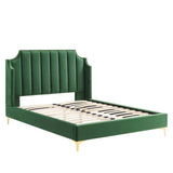 Channel Tufted Performance Velvet Wingback Queen Platform Bed - Platform Bed available at Alpine Outlets in Denver