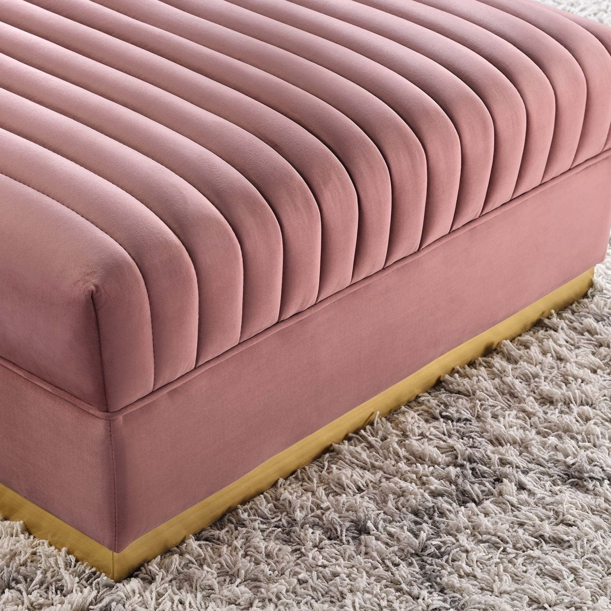 Channel Tufted Velvet Ottoman – Gold Base 36 Inch - Ottomans available at Alpine Outlets in Denver