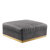 Channel Tufted Velvet Ottoman – Gold Base 36 Inch - Ottomans available at Alpine Outlets in Denver