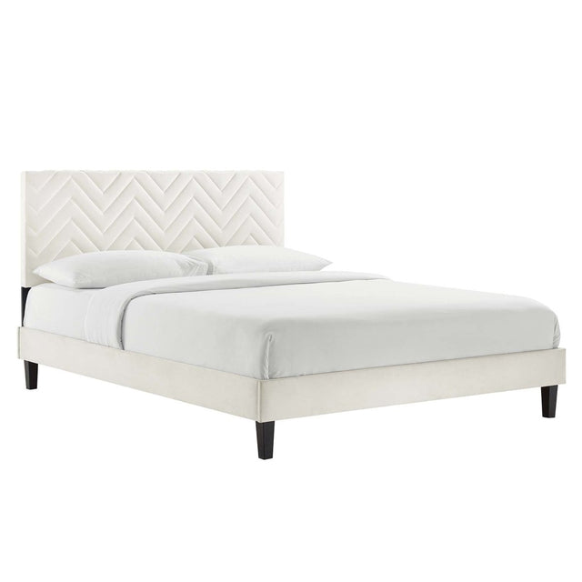 Chevron Tufted Performance Velvet Platform Bed - Platform Bed available at Alpine Outlets in Denver