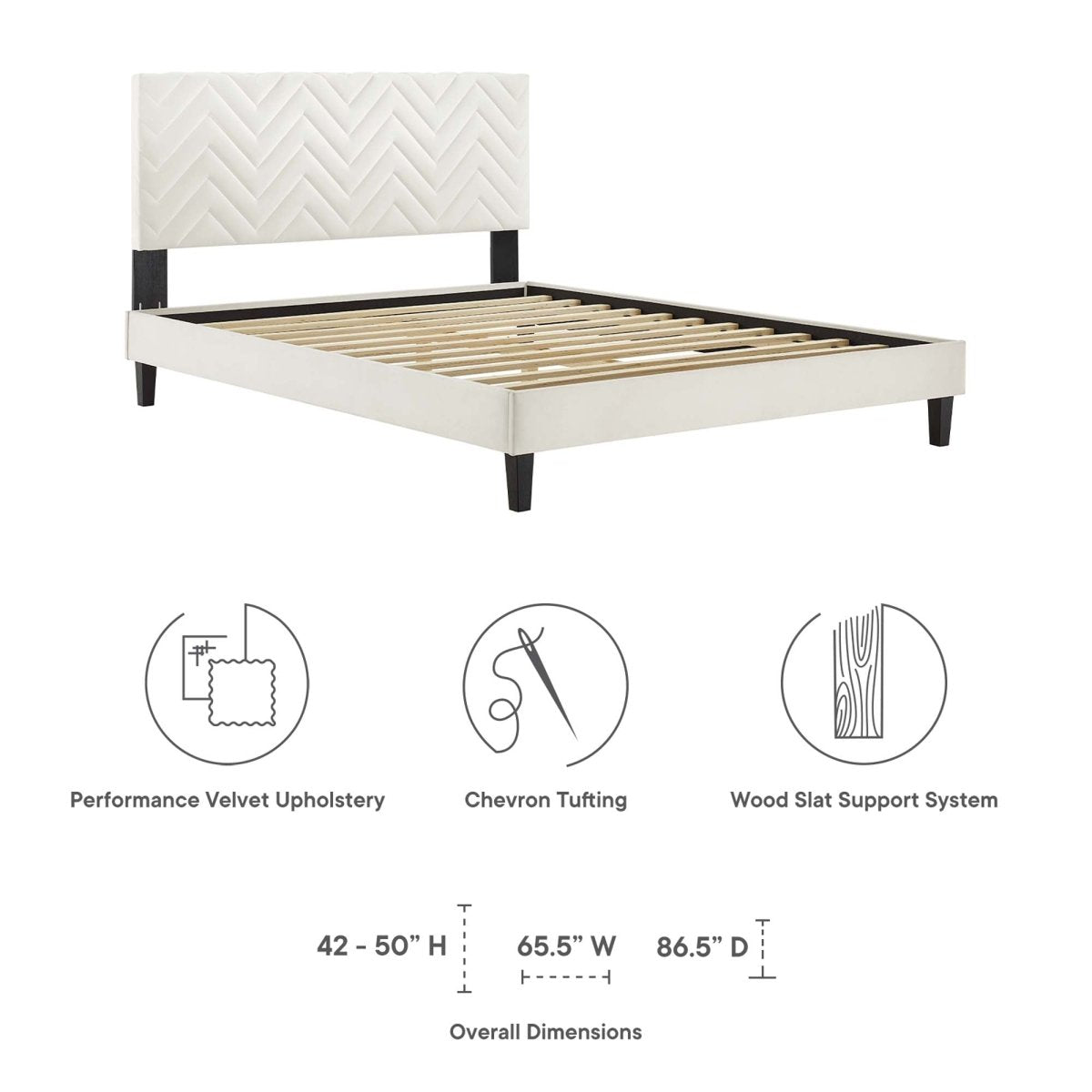 Chevron Tufted Performance Velvet Platform Bed - Platform Bed available at Alpine Outlets in Denver