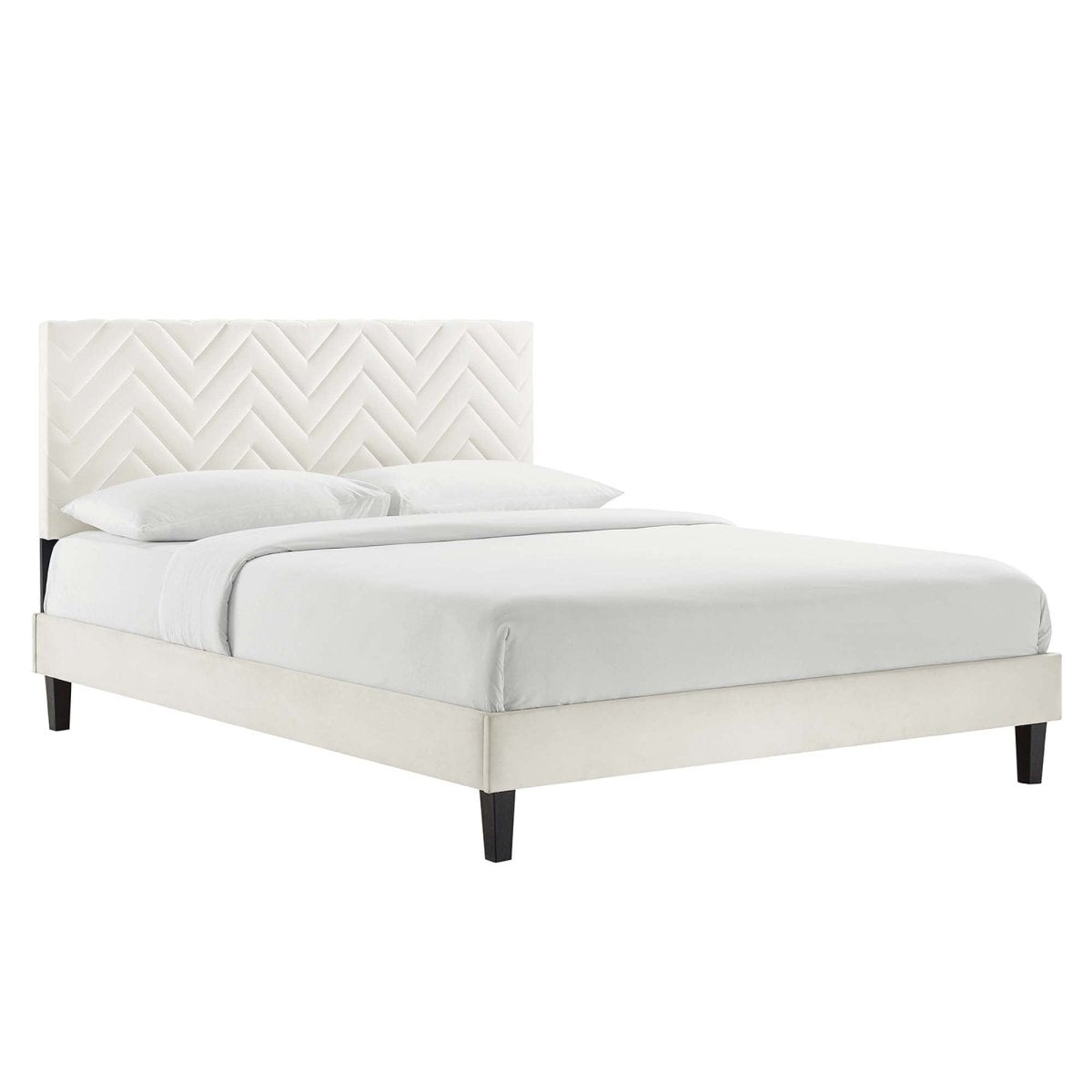 Chevron Tufted Performance Velvet Platform Bed - Platform Bed available at Alpine Outlets in Denver