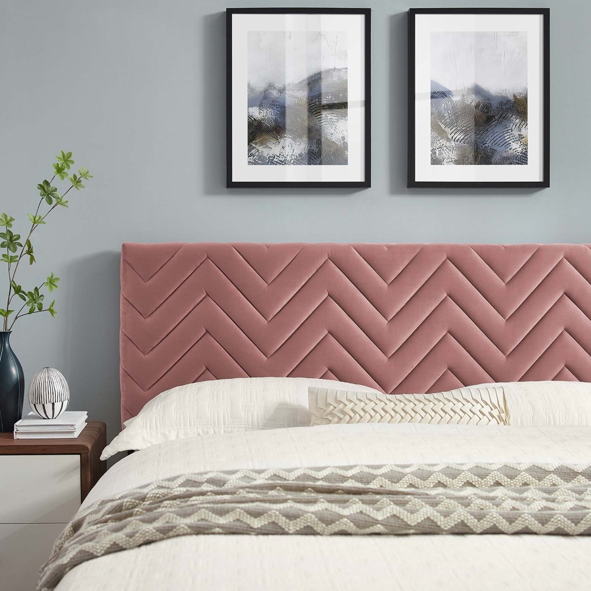 Chevron Tufted Performance Velvet Platform Bed - Platform Bed available at Alpine Outlets in Denver