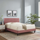Chevron Tufted Performance Velvet Platform Bed - Platform Bed available at Alpine Outlets in Denver