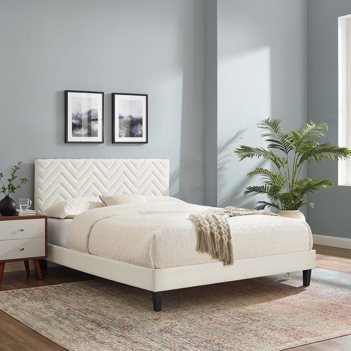 Chevron Tufted Performance Velvet Platform Bed - Platform Bed available at Alpine Outlets in Denver